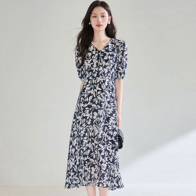 26春夏季V领短袖碎花茶歇裙