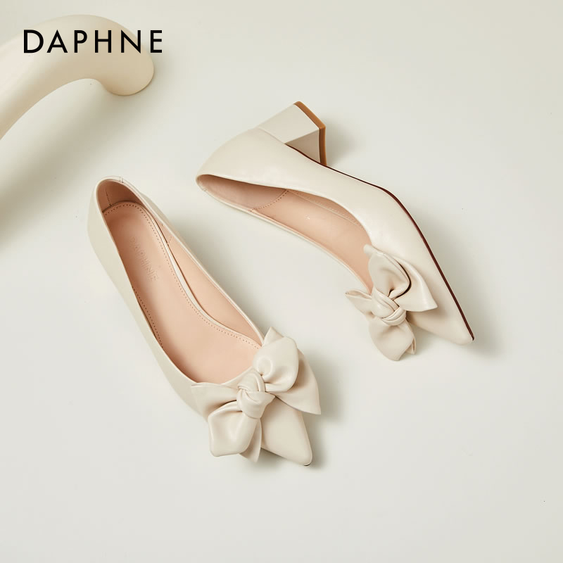 达芙妮粗跟乐福鞋休闲蝴蝶结女鞋