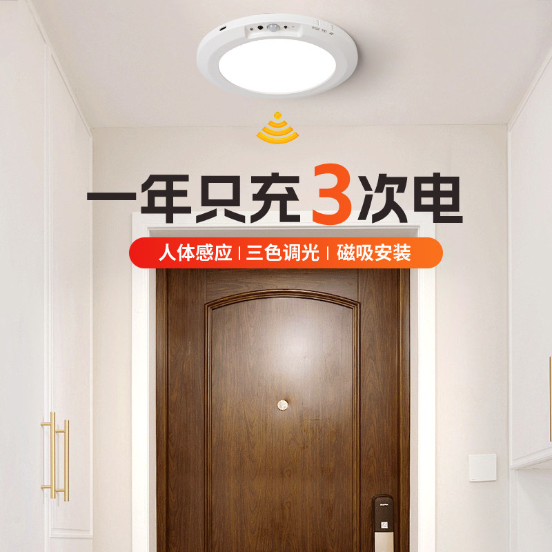 入户门自动感应灯人来即亮免接线充电款开门即亮磁吸电池款吸顶灯图片