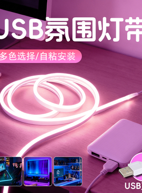 灯带usb接口USB灯带自粘电脑电竞房氛围背景墙5v低压发光超亮灯条