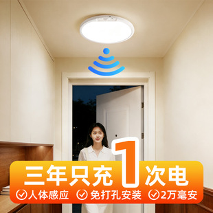 充电吸顶灯入户门玄关人来即亮高级感免接线超长续航大容量感应灯