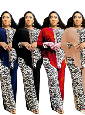 非洲豹纹套装 African Women leopard print tops and pants suit
