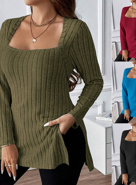 345XL plus size women's fur square collar top T-shirt大码T恤