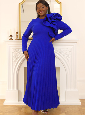 欧美大码立体装饰造型感派对百褶裙PlusSize Pleated Party dress
