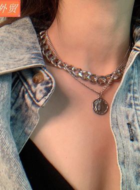 Retro ins necklace Double layer personality Chain Short lady