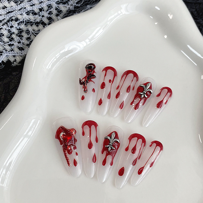 lovefix纯手工穿戴甲长水滴小众血腥玛丽立体金属玫瑰