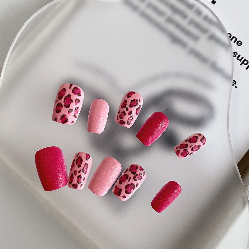 lovefix纯手工穿戴甲短T甜酷辣妹粉色豹纹玫红跳色性感显白美甲贴