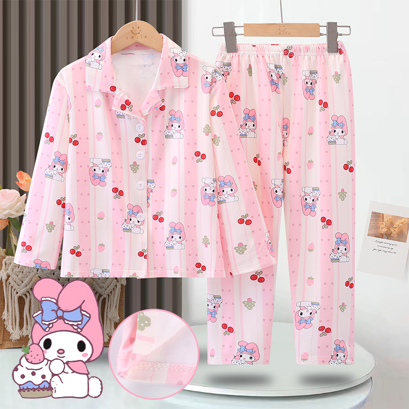儿童德绒睡衣女秋冬季卡通美乐蒂加厚保暖开衫可爱女孩家居服套装
