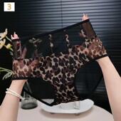 性感网纱豹纹女士内裤 头 裤 女2025新款 蕾丝中高腰丝滑裸感冰丝薄款