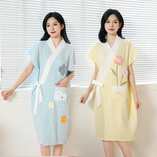 可穿式 透气成人学生家用洗澡浴裙 浴袍夏季 柔软纯棉纱布浴巾薄款