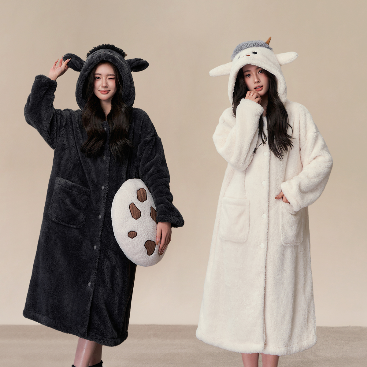 萌趣小羊加厚珊瑚绒睡袍