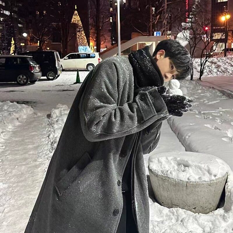 毛呢大衣男中长款韩板宽松百搭潮流呢子英伦风外套ＭX370-P155