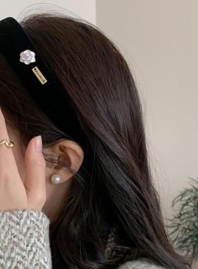 韩国秋冬轻奢风山铜标黑色发箍海绵高级感头箍外出发饰女