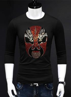 Man Diamond Stone Peking Opera Tee Shirt 男士京剧脸谱烫钻T恤