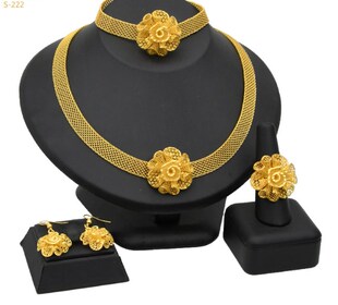24K gold jewelry Bridal Flower Necklace Bracelet Earring Rin