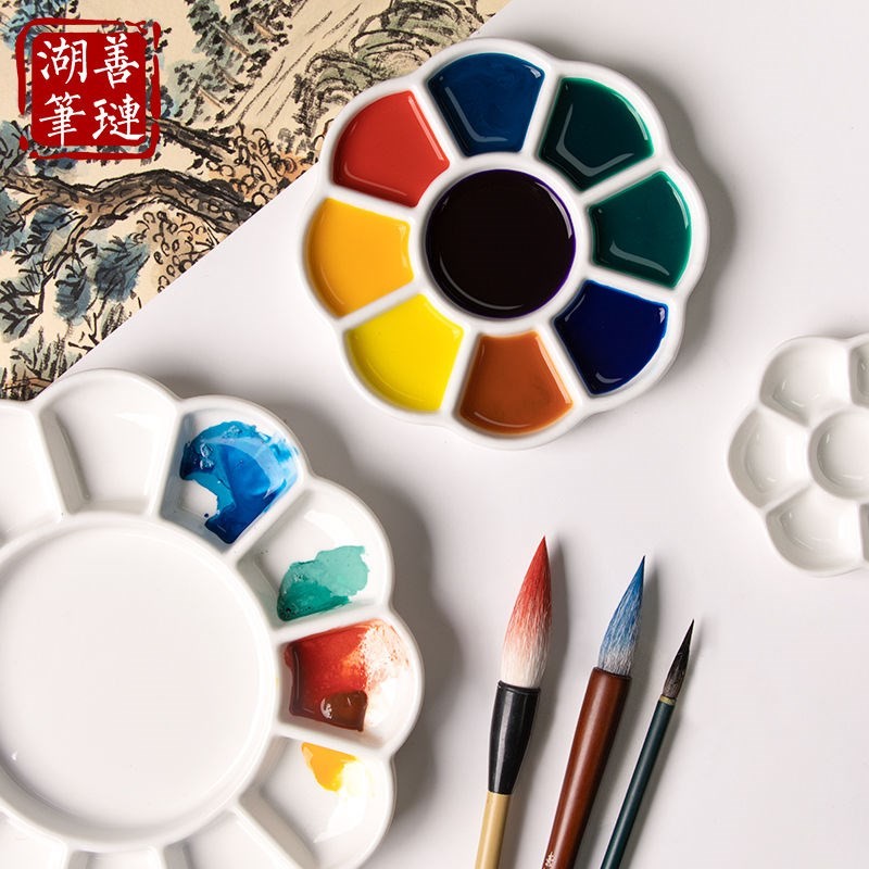 调色盘儿童美术生k专用油画画盘水粉颜料盘梅花国画善琏湖笔画画