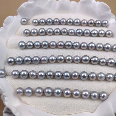 极光灰色5.5-6mm裸珠强光正圆天然淡水珍珠项链手链半成品材料