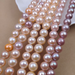 10mm彩色圆珠天然淡水珍珠糖果色diy手工串珠项链手链饰品配件