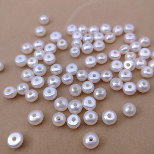 天然淡水珍珠1.5mm大孔4 9m扁珠纽扣隔珠算盘真珍珠diy半成品材料