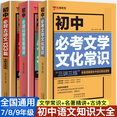 2024新初中必背古诗文133篇/必考文学文化常识/必读12部名著精讲 古代文阅读理解专项训练古诗文鉴赏阅读全解翻译全解全析红猫教育