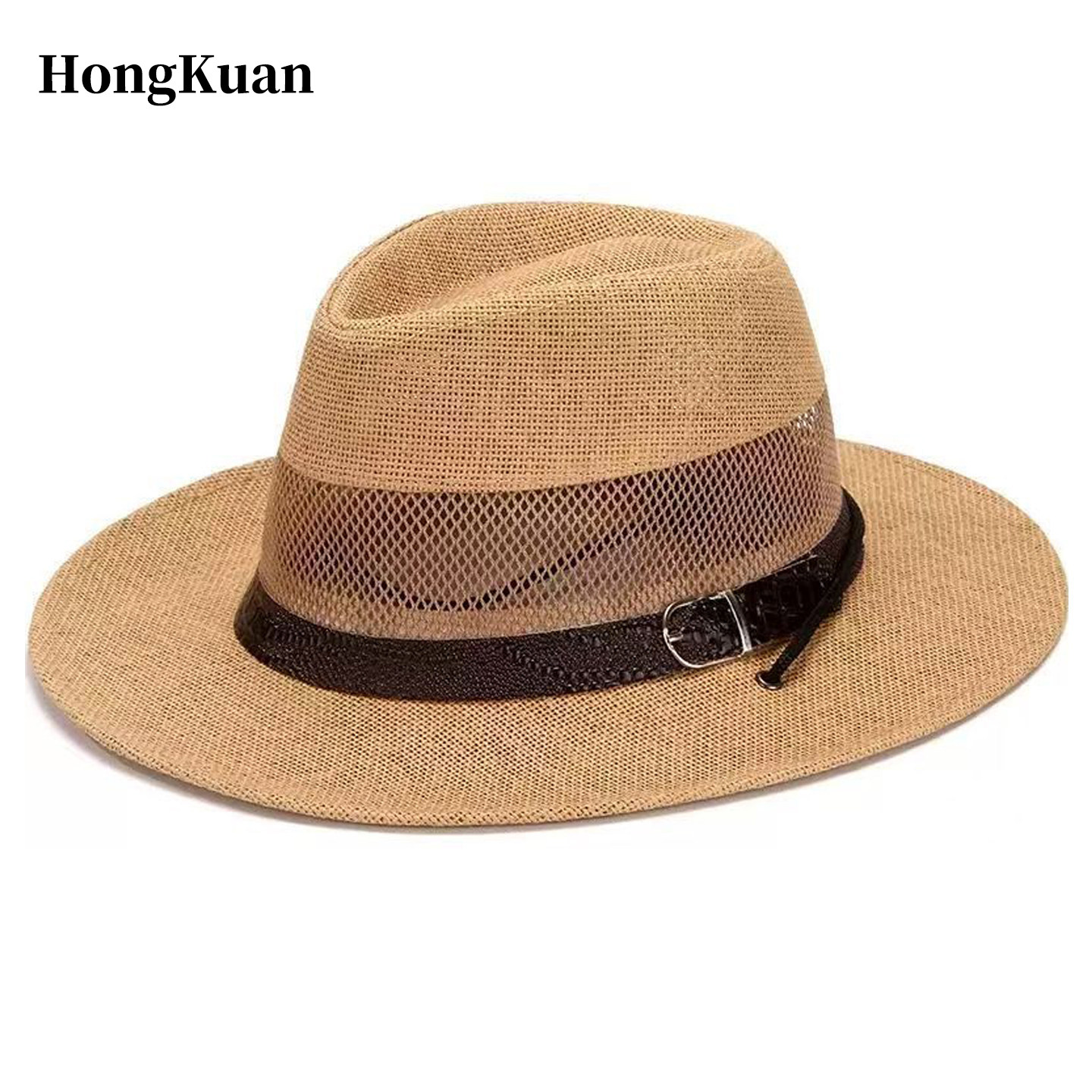 帽子男款草帽遮阳帽老人爸爸爷爷草编网眼防晒帽中老年透气凉帽夏