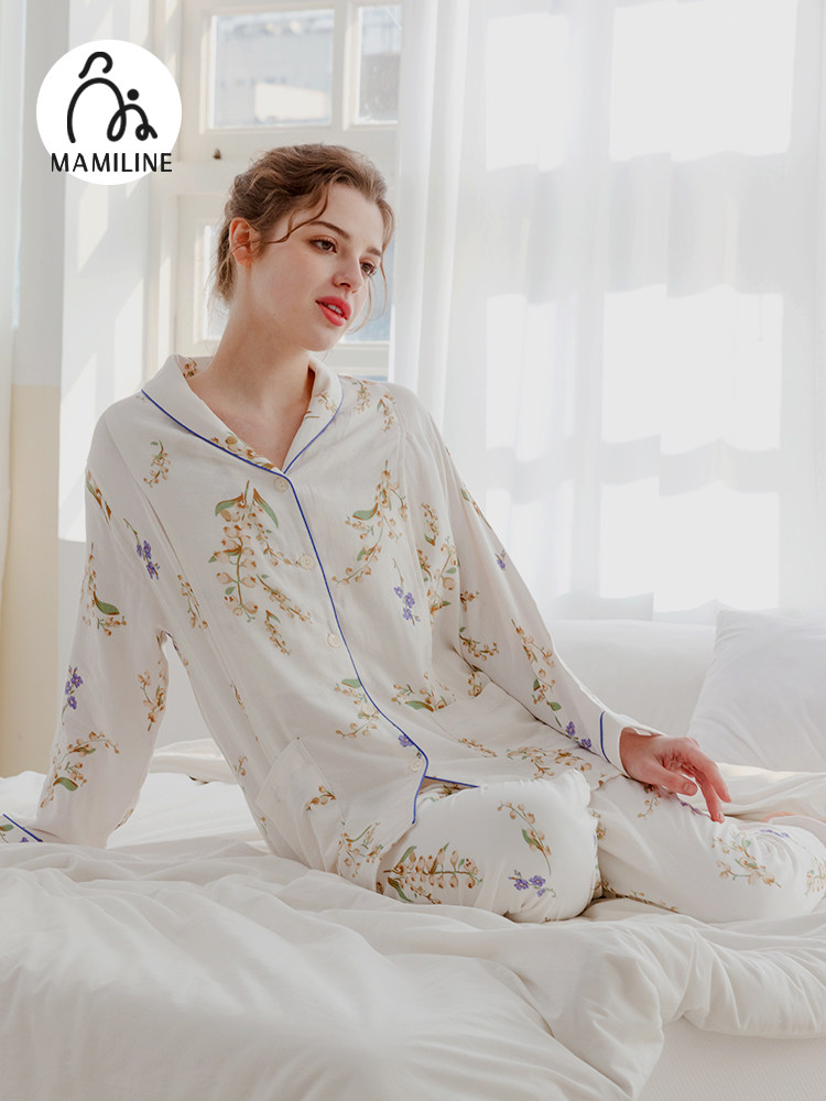 MAMILINE 오가닉 코튼 감금옷슈퍼 소프트 출산 잠옷 산후 대나무면 수유 잠옷 산후 봄과 가을