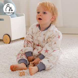 【限时优惠】MAMILINE竹棉双层纱夹棉纱布睡袋儿童分腿睡袋冬季