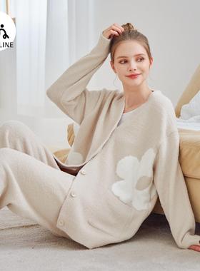 MAMI LINE睡衣加厚可爱轻暖半边绒家居服女孕妇产后可外穿保暖冬