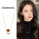 棕色吊坠项链女秋冬复古美拉德气质毛衣链轻奢小众精致锁骨链配饰