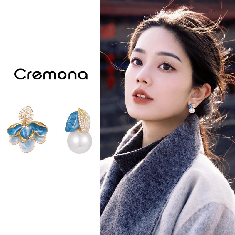 不对称珍珠款树叶耳夹无耳洞女