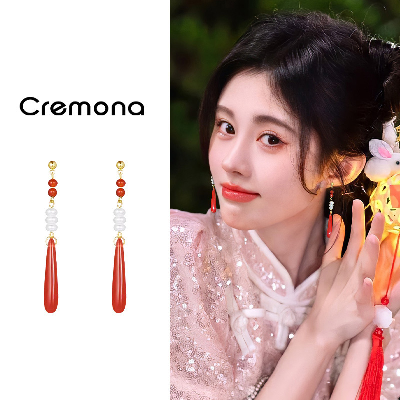 国风中式水滴螺旋耳夹女