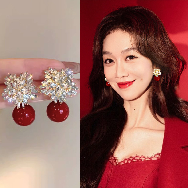 轻奢珍珠款璀璨耳环S925银针超好看独特漂亮耳坠秋冬时尚红色耳饰,饰品/流行首饰/时尚饰品新,耳环,淘宝优惠券,粉丝福利购,淘宝优惠卷