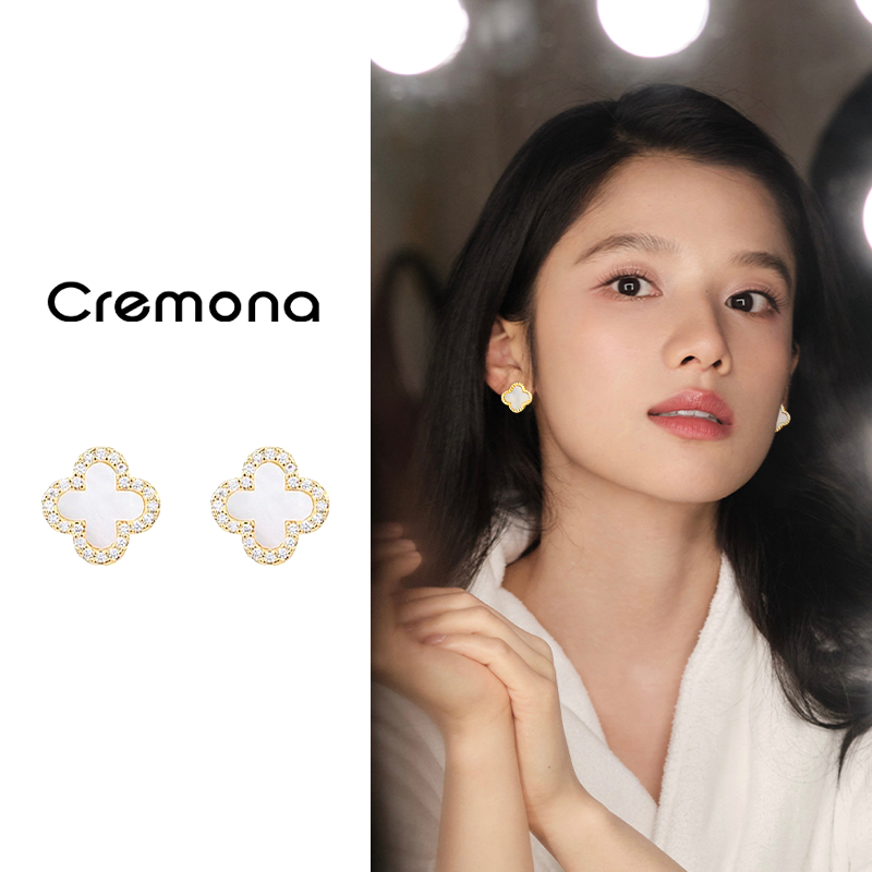 简约四叶草纯银耳钉女