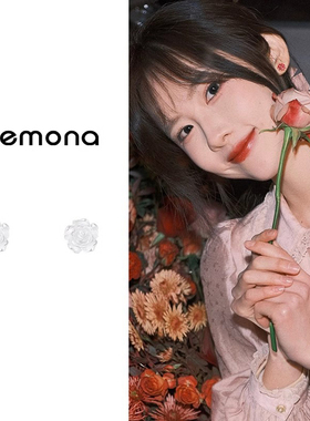 法式气质山茶花蚊香盘耳夹无耳洞小巧精致温柔白色独特设计感耳饰