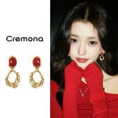 秋冬红色耳夹女无耳洞轻奢高级气质新款 耳环耳坠小众复古新年耳饰