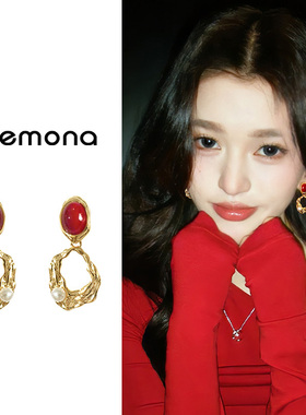 秋冬红色耳夹女无耳洞轻奢高级气质新款耳环耳坠小众复古新年耳饰