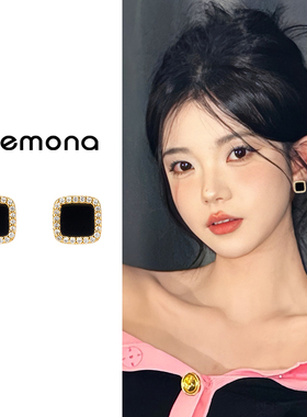 黑色几何耳钉女新款高级感气质简约通勤耳环时尚百搭韩系精致耳饰