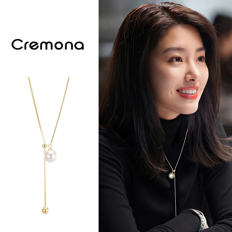 金色珍珠款流苏项链高级