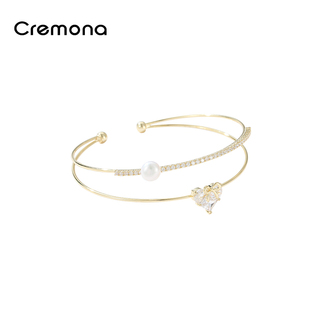 金色高级闺蜜配饰 爆款 爱心珍珠款 手镯女轻奢小众精致手链手环新款