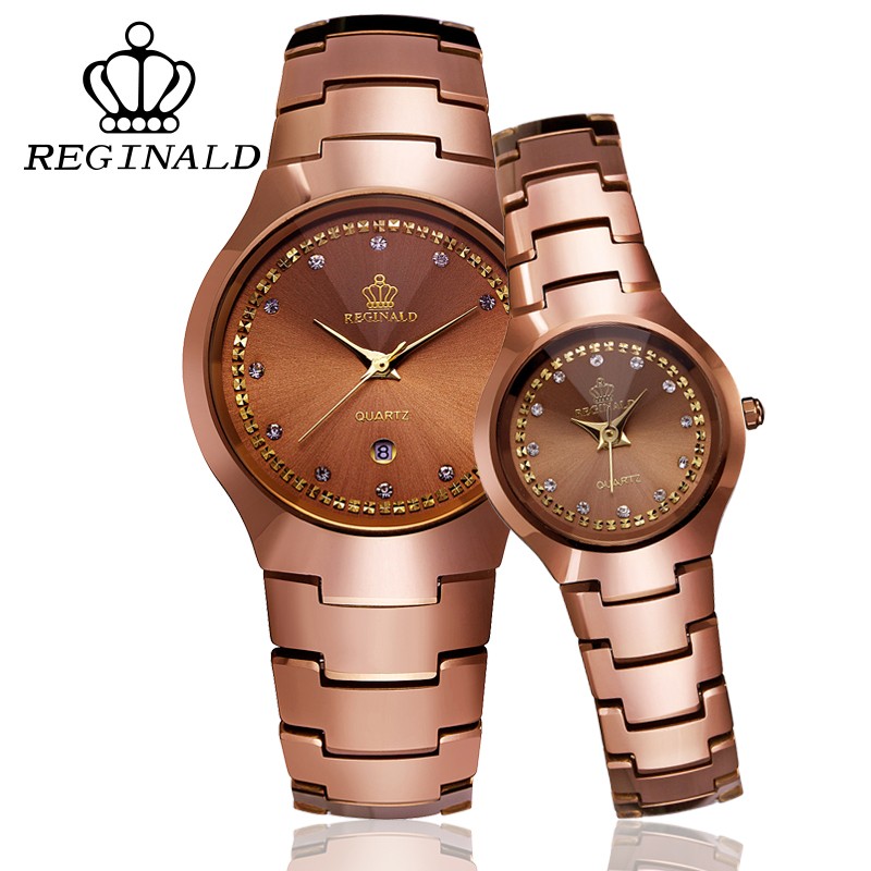 皇冠手表圆形镶钻时尚钨钢男表复古潮流镶钻玫瑰金女手表男士腕表