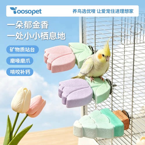 yooosopet花朵造型鸟站杆彩色矿物质磨喙啃咬补钙鹦鹉用品玩具