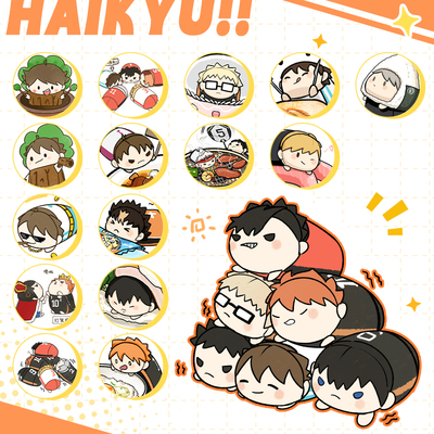 排球少年 美食趴趴闪Q版迷你徽章药丸吧唧痛包diy同人谷周边制品