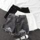 hole shorts宽松破洞高腰女式 high Loose waisted denim 牛仔短裤