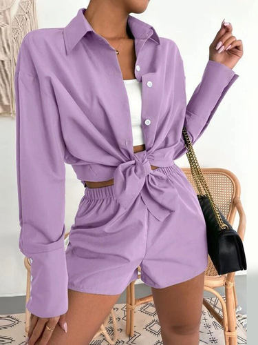 Waist Shorts Female Simple Ladies Suit纯色宽松短裤简约女套装