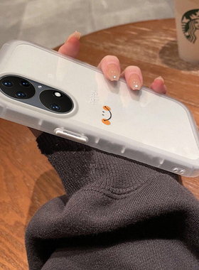 适用华为p50pro手机壳新款透白色pura80pro+情侣潮牌nova14高级可爱笑脸华为mate70pro软边时尚m60p硅胶ins风