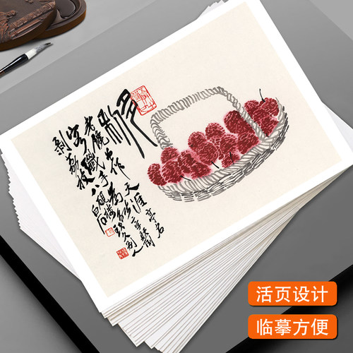 齐白石蔬果鱼虾水墨绘画 美术临摹卡 入门艺术培训教学全套40张