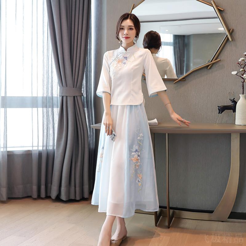 清水溪汉服女中古装刺绣两件套夏季仙气伴娘服学生民女装秀禾服