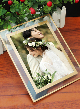 简约水晶照片打印加相框摆台5寸6寸7寸8寸10寸A4玻璃框架摆件定制
