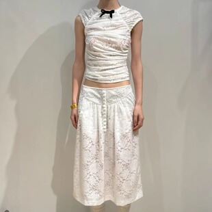 TE shushu少女感蕾丝褶皱蝴蝶结肌理感上衣优雅气质单排扣半身裙