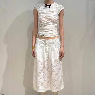 少女感蕾丝褶皱蝴蝶结上衣半裙